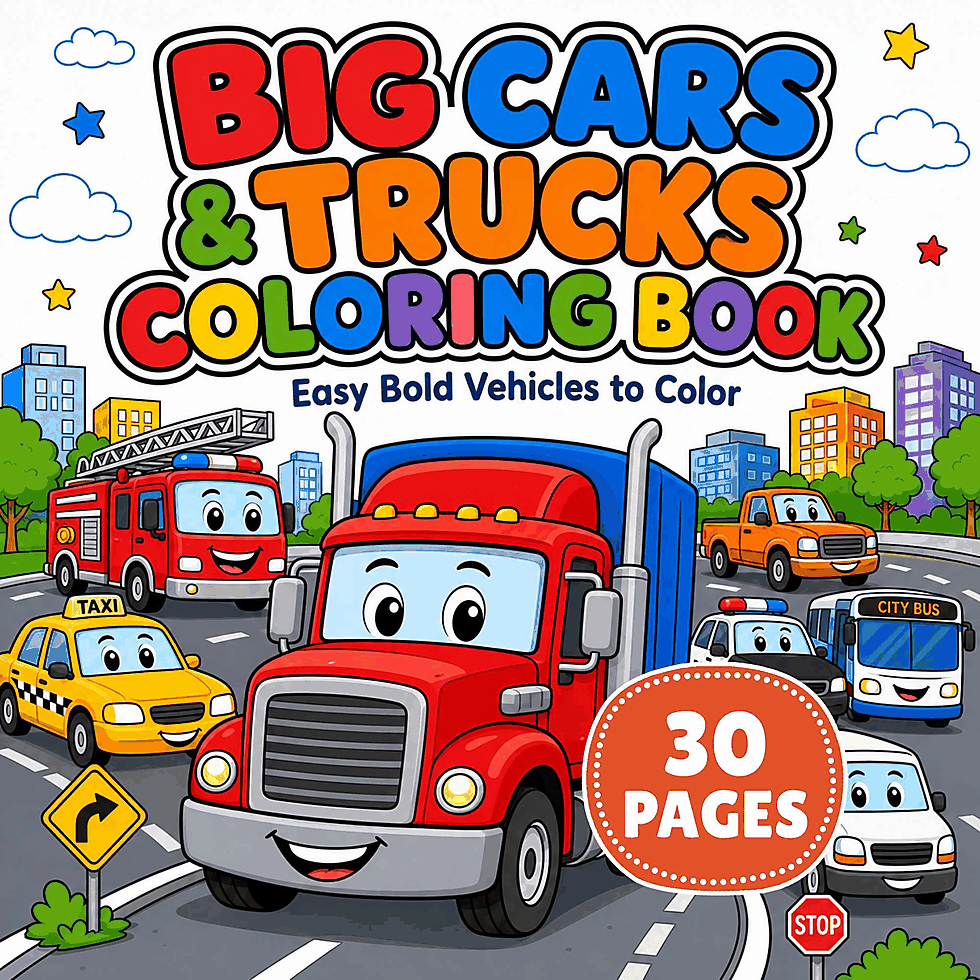 Printable Cars and Trucks Coloring Book printable coloring book preview 1