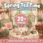 Spring Tea Time Cottagecore Coloring Book printable coloring book cover