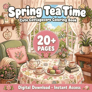 Spring Tea Time Cottagecore Coloring Book printable coloring book cover