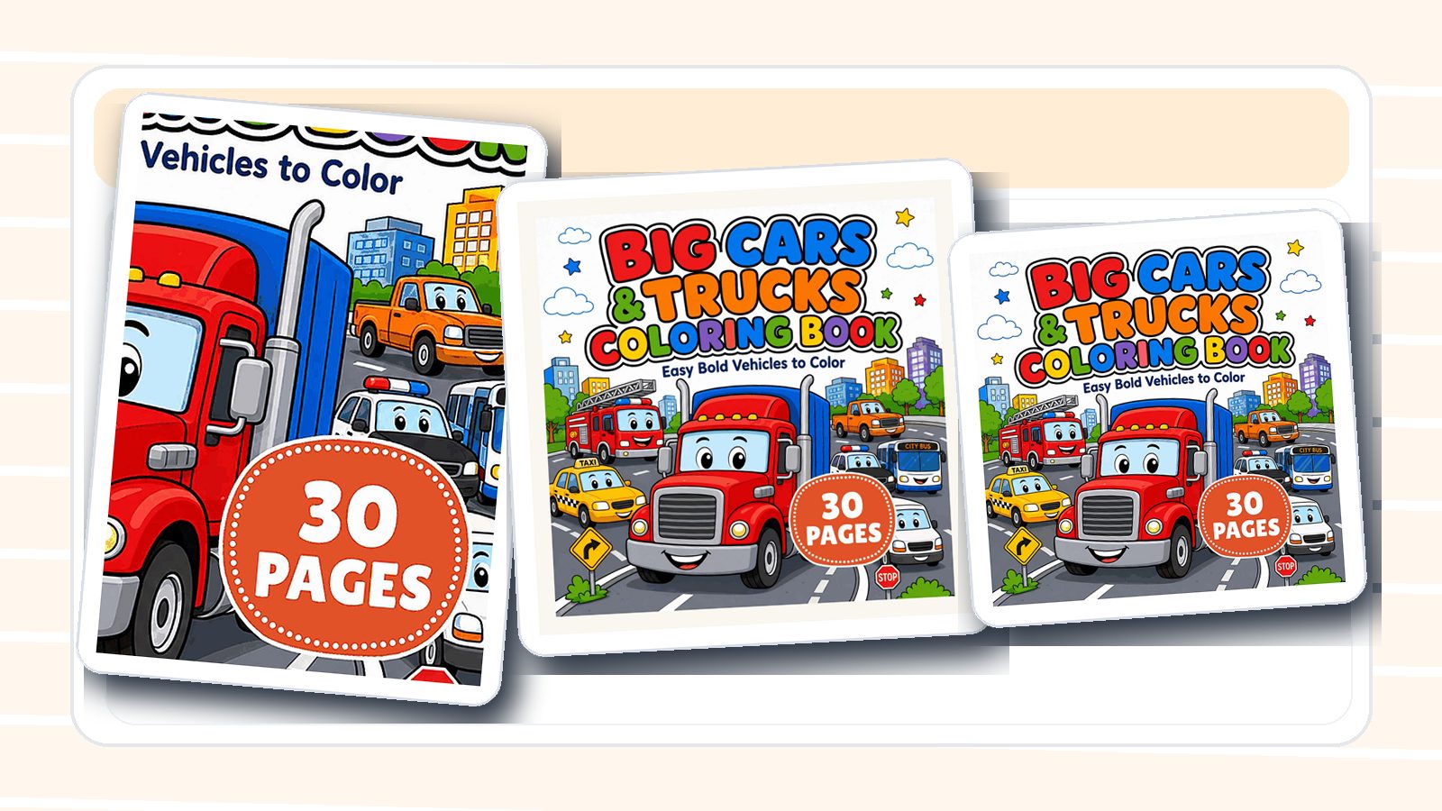 Truck Coloring Book guide with printable coloring book artwork and coloring supplies
