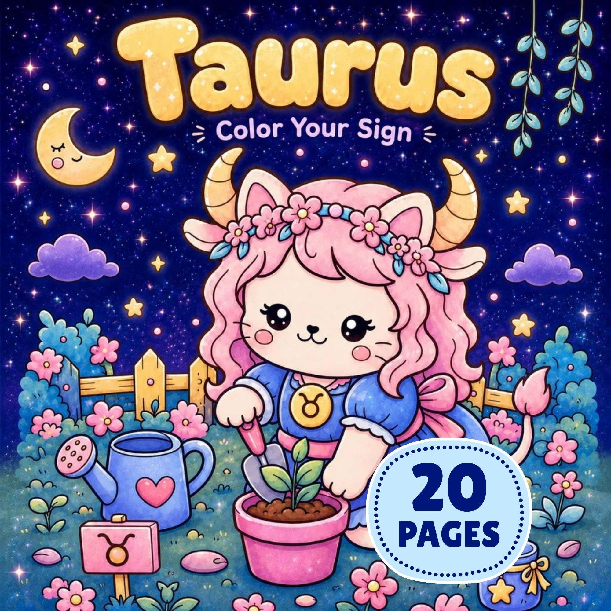 Cozy Taurus Zodiac Cat Girls Coloring Book printable coloring book cover