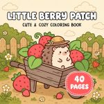 Cottagecore Strawberry Garden Hedgehog Coloring Book printable coloring book cover