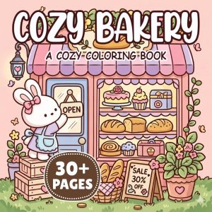 Cozy Cottagecore Bakery Cafe Coloring Book printable coloring book cover