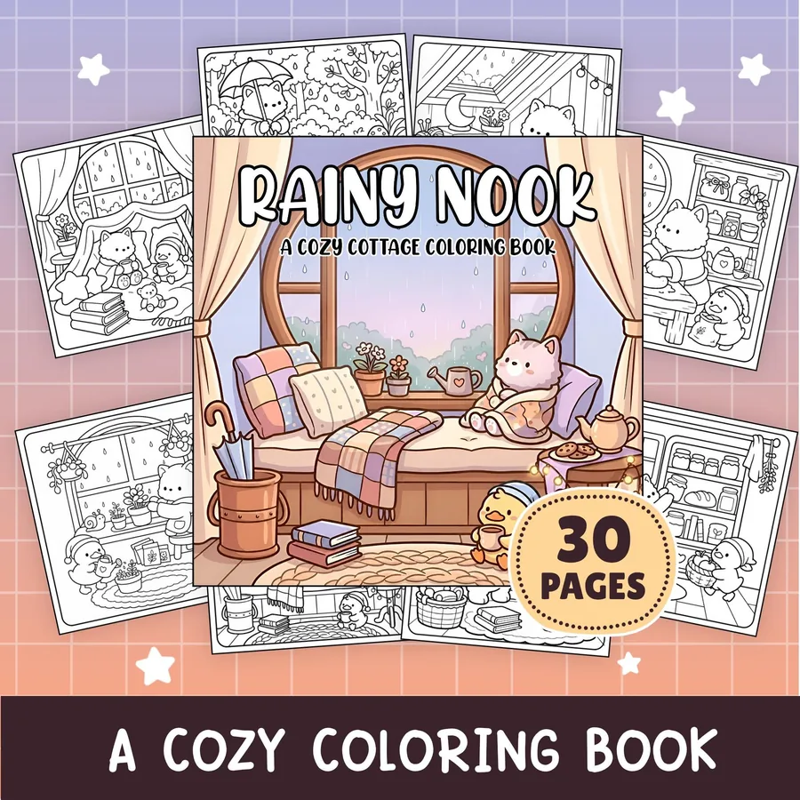 Interior preview from the Rainy Day Cozy coloring book