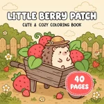 Cottagecore Strawberry Garden Hedgehog Coloring Book printable coloring book cover