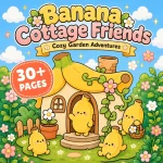 Banana Cottage Friends cover with banana characters outside a banana-shaped cottage