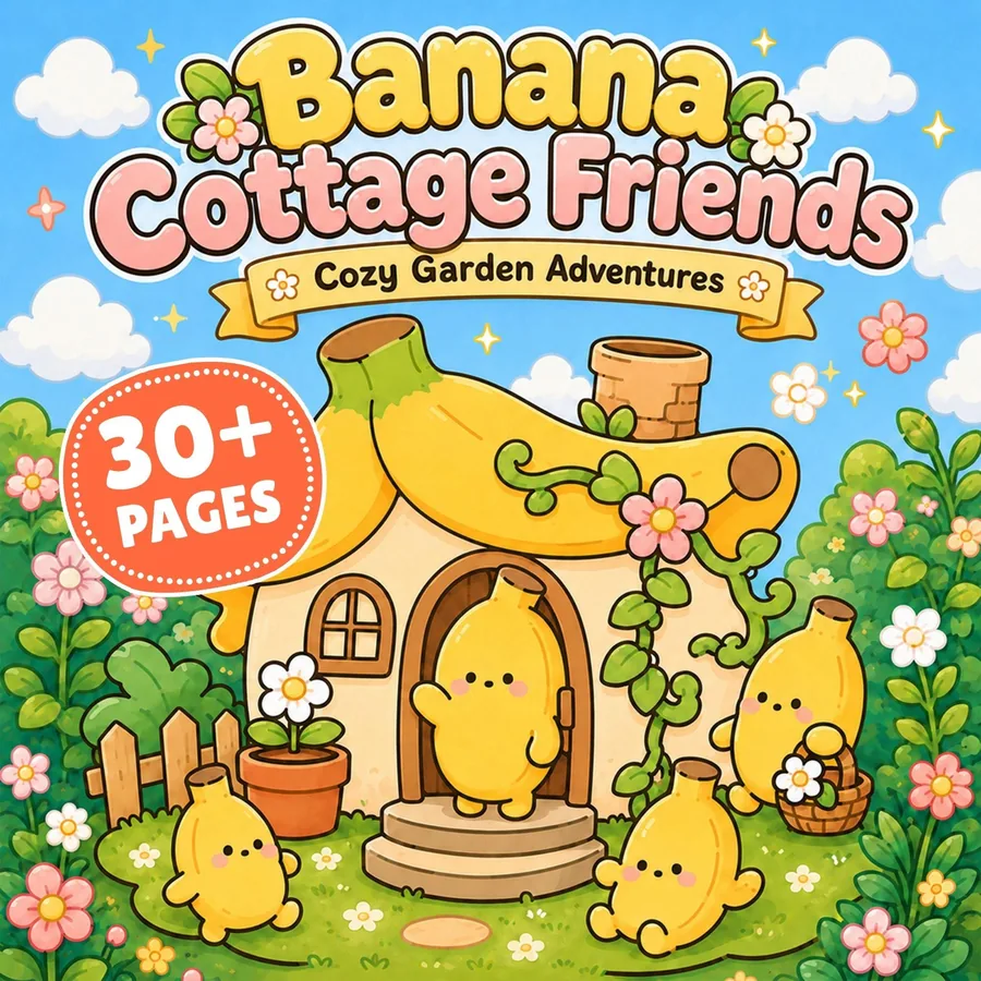 Banana Cottage Friends bold printable coloring book cover