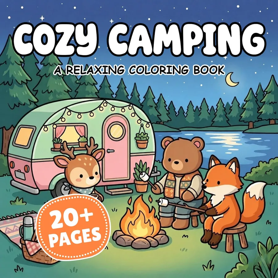 Cozy Camping Coloring Book printable coloring book cover