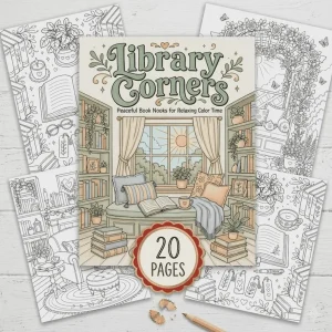 Cozy Library Coloring Book printable coloring book cover