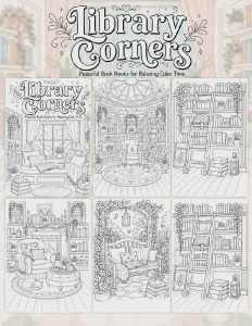 Cozy Library Coloring Book printable coloring book preview 1