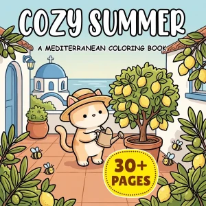 Cozy Mediterranean Summer Coloring Book printable coloring book cover
