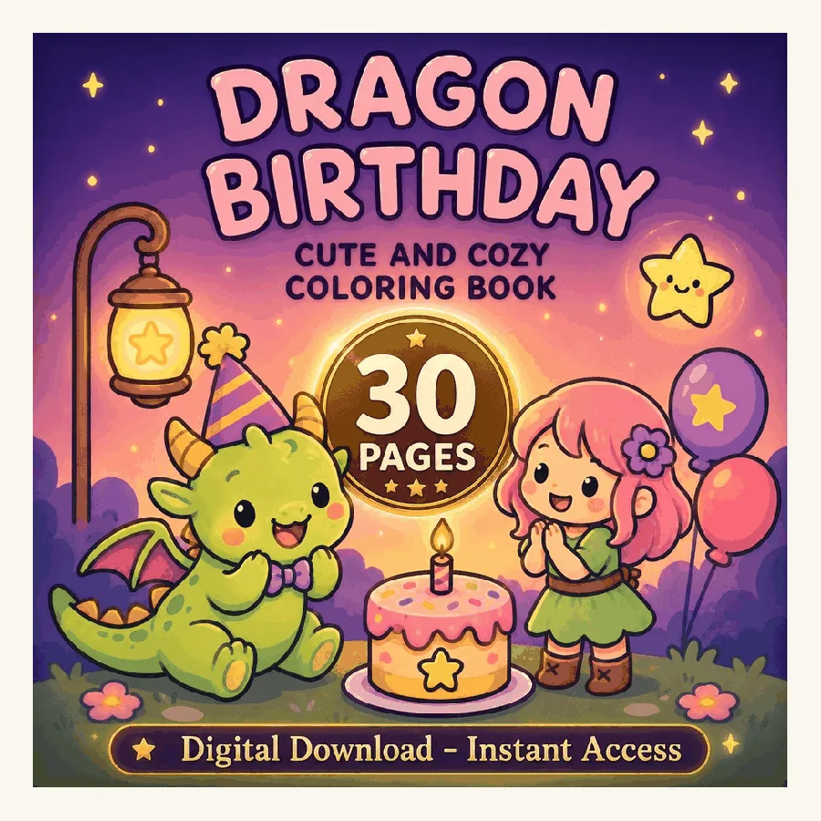 Dragon Birthday Coloring Book printable coloring book cover