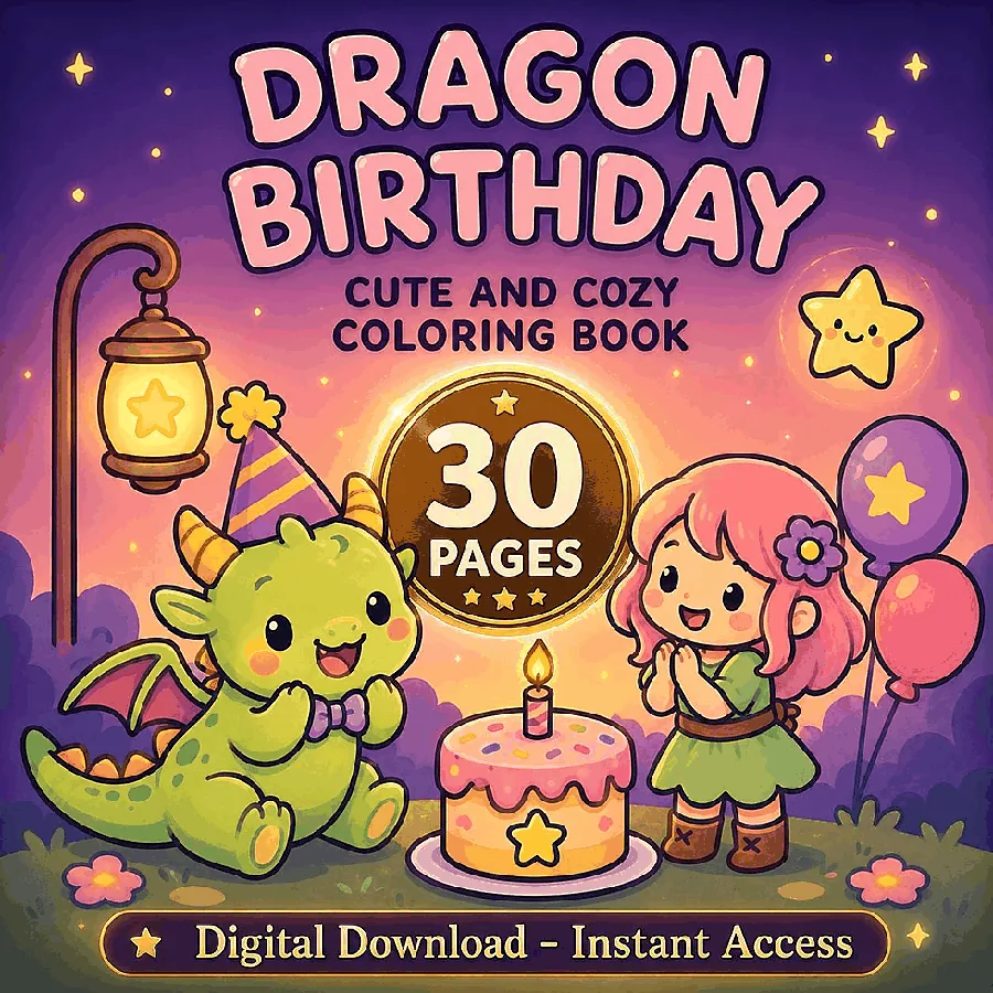 Dragon Birthday Coloring Book printable coloring book preview 1