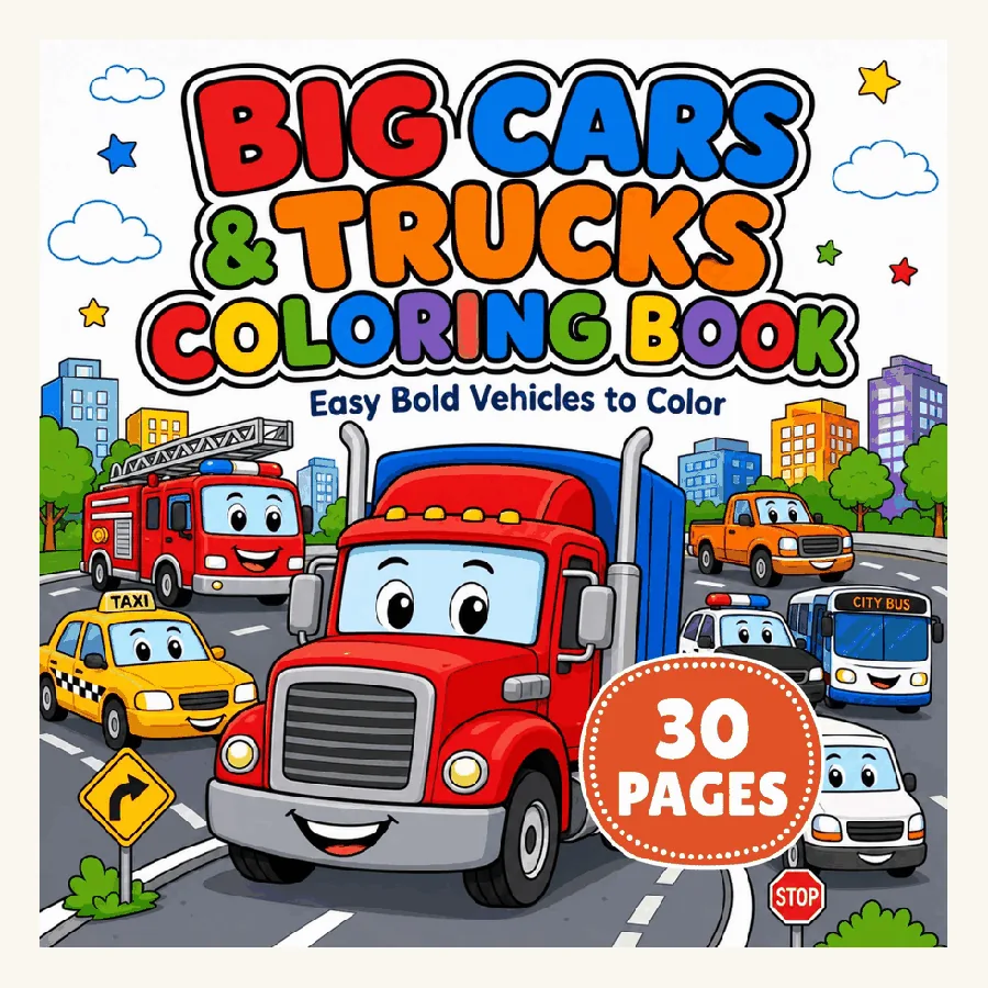 Printable Cars and Trucks Coloring Book printable coloring book cover
