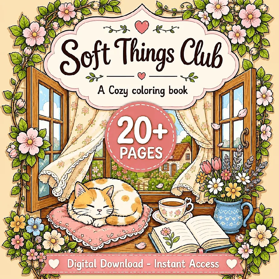 Interior preview from the Cottagecore Animals digital coloring book