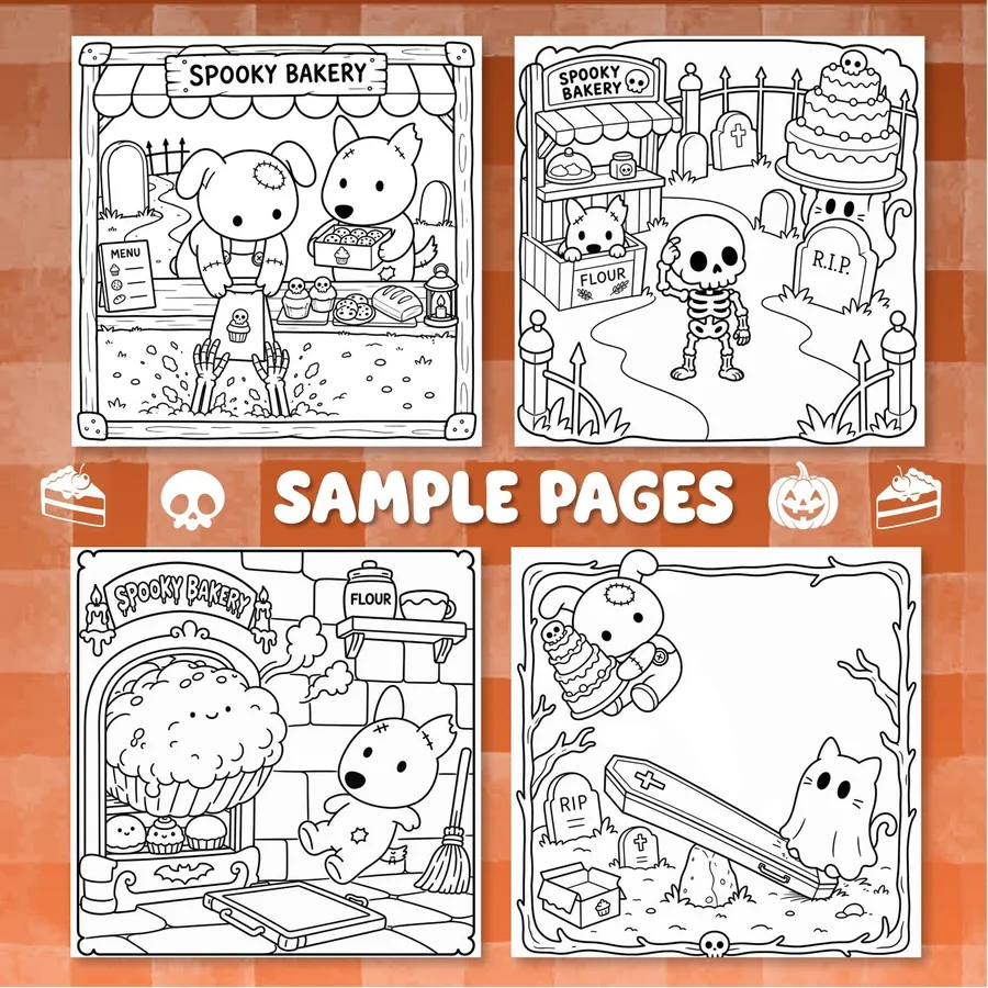 Spooky Bakery Halloween Coloring Book printable coloring book preview 1