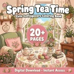Spring Tea Time Cottagecore Coloring Book printable coloring book cover