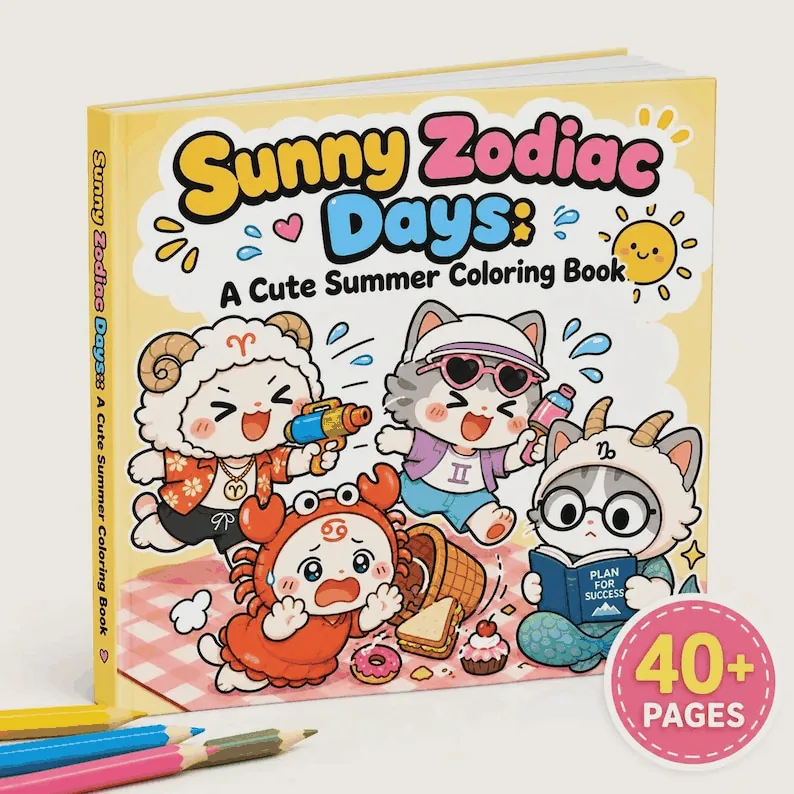 Printable Sunny Zodiac Coloring Book printable coloring book cover
