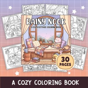 Rainy-day cat and duck coloring preview for printing pages from an Android phone