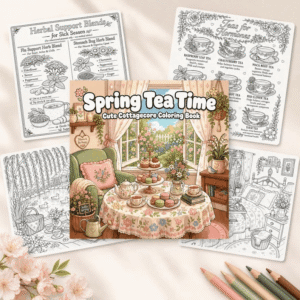 Spring tea-table scene used to illustrate five-color palette planning