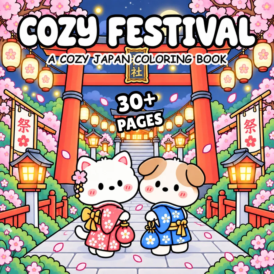 Cozy Japan Festival Coloring Book printable coloring book cover
