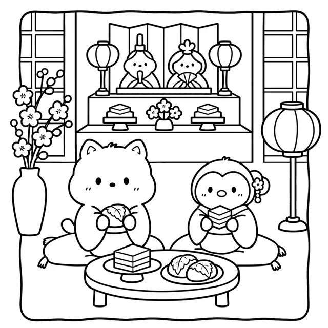 Cozy Japan Festival Coloring Book: free sample page 1 of 5