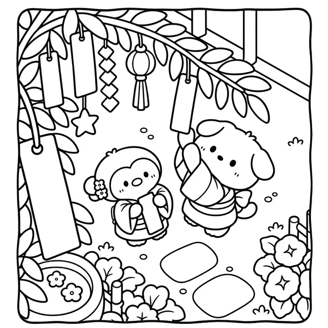 Cozy Japan Festival Coloring Book: free sample page 2 of 5