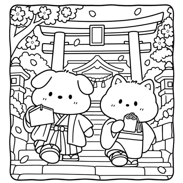 Cozy Japan Festival Coloring Book: free sample page 3 of 5