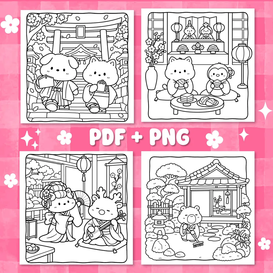 Cozy Japan Festival Coloring Book printable coloring book preview 2