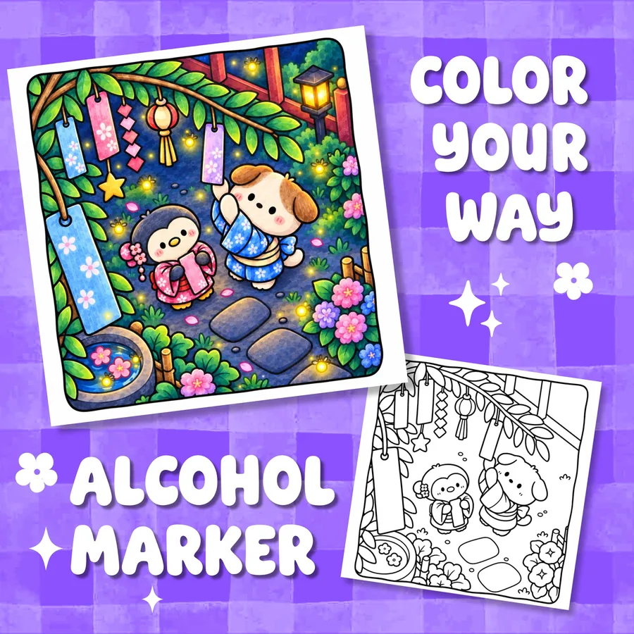 Cozy Japan Festival Coloring Book printable coloring book preview 1