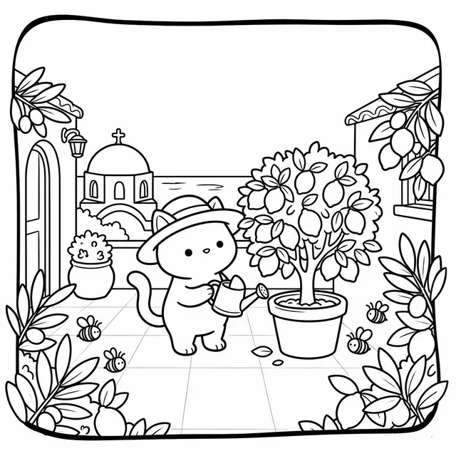 Cozy Mediterranean Summer Coloring Book: free sample page 2 of 5