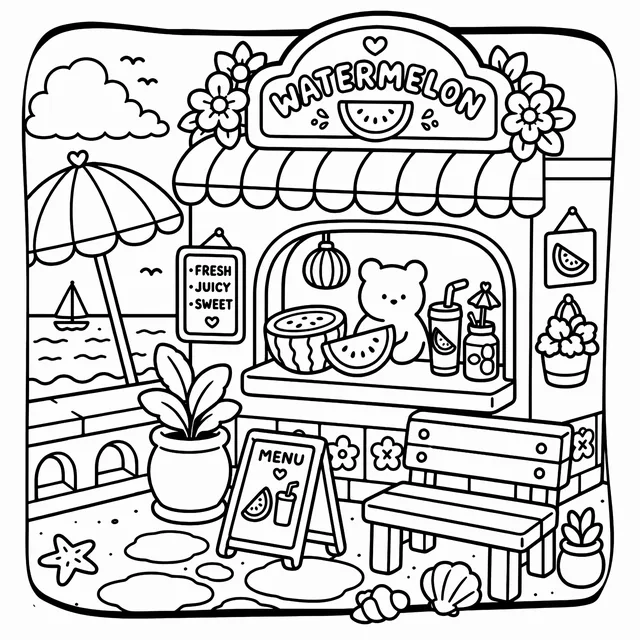 Cozy Mediterranean Summer Coloring Book: free sample page 3 of 5