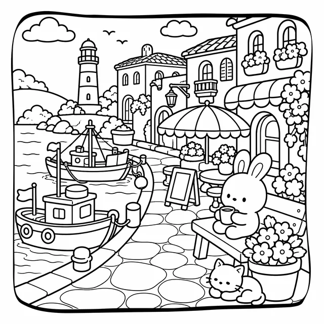 Cozy Mediterranean Summer Coloring Book: free sample page 4 of 5