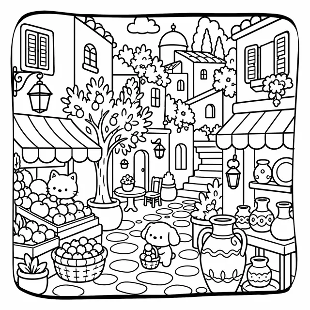 Cozy Mediterranean Summer Coloring Book: free sample page 5 of 5