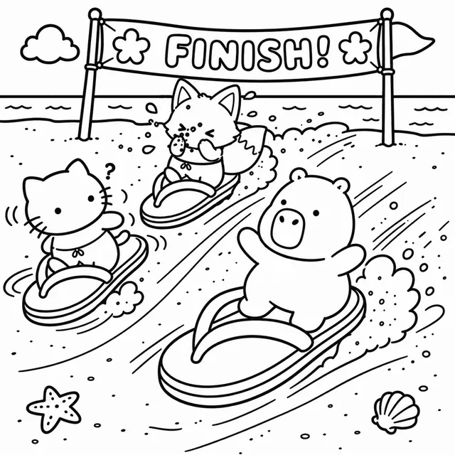 Cozy Summer Beach Adventure Coloring Book: free sample page 1 of 5