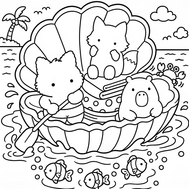 Cozy Summer Beach Adventure Coloring Book: free sample page 2 of 5