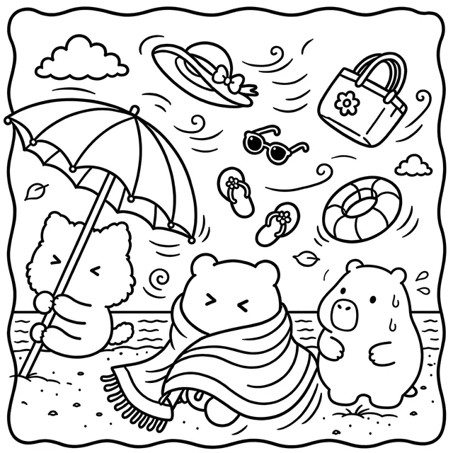 Cozy Summer Beach Adventure Coloring Book: free sample page 3 of 5