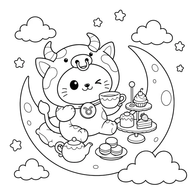Cozy Taurus Zodiac Coloring Book: free sample page 2 of 5