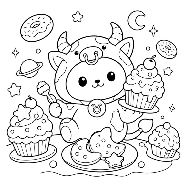 Cozy Taurus Zodiac Coloring Book: free sample page 3 of 5