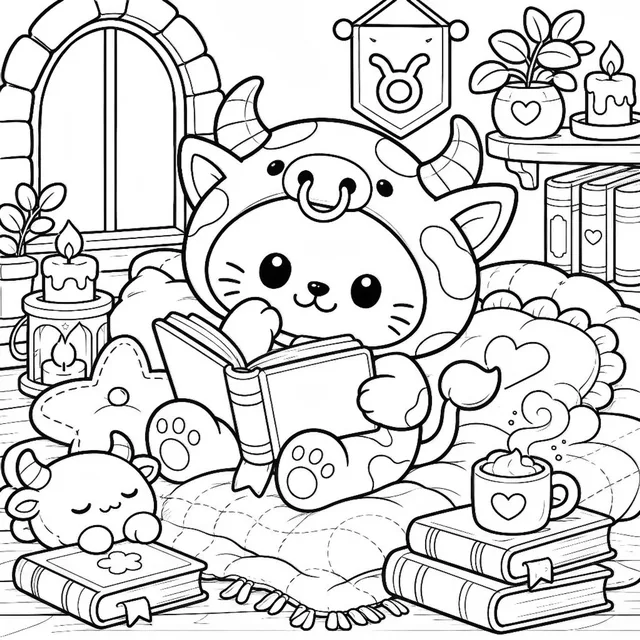 Cozy Taurus Zodiac Coloring Book: free sample page 5 of 5
