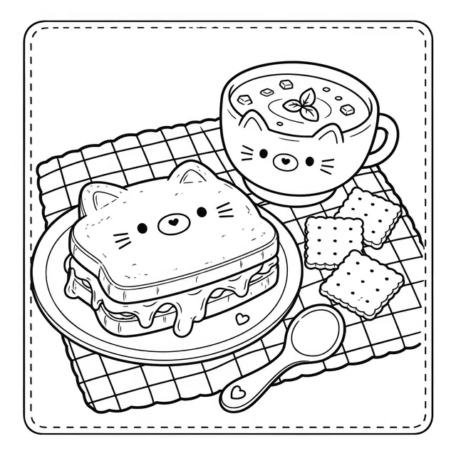 Printable Cozy Kawaii Cat Coloring Book: free sample page 3 of 5