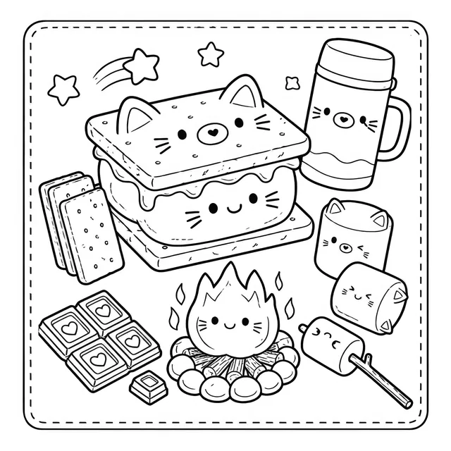 Printable Cozy Kawaii Cat Coloring Book: free sample page 4 of 5