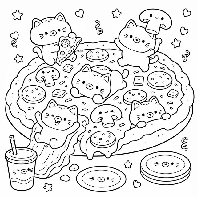 Printable Cozy Kawaii Cat Coloring Book: free sample page 5 of 5