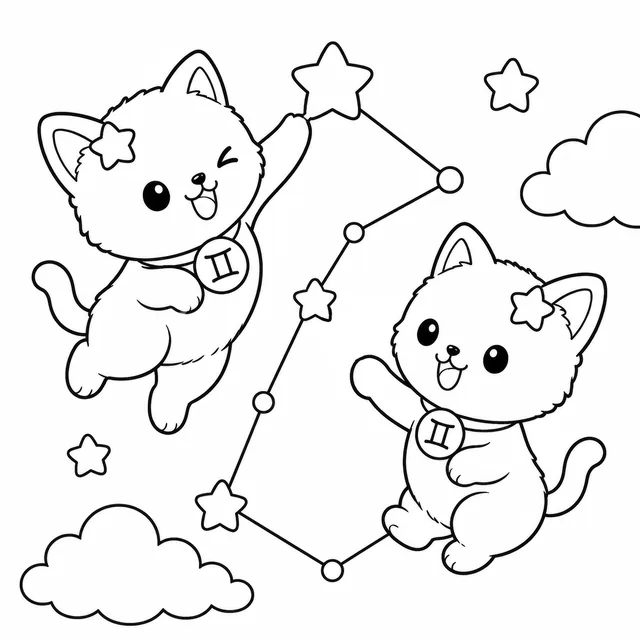 Printable Gemini Cat Coloring Book: free sample page 1 of 5