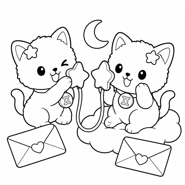 Printable Gemini Cat Coloring Book: free sample page 2 of 5