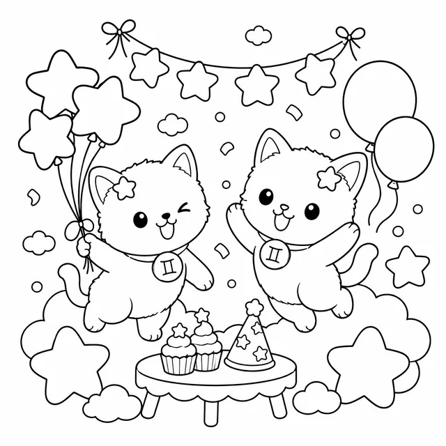 Printable Gemini Cat Coloring Book: free sample page 3 of 5