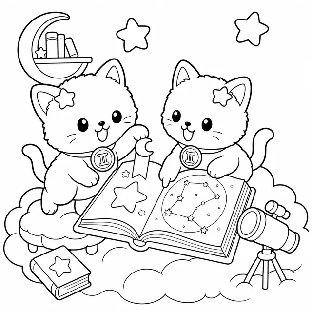 Printable Gemini Cat Coloring Book: free sample page 4 of 5