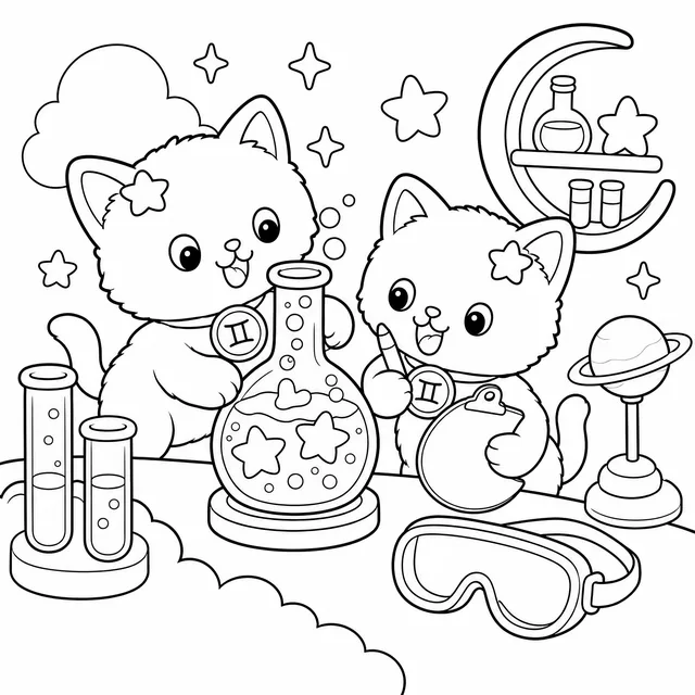 Printable Gemini Cat Coloring Book: free sample page 5 of 5