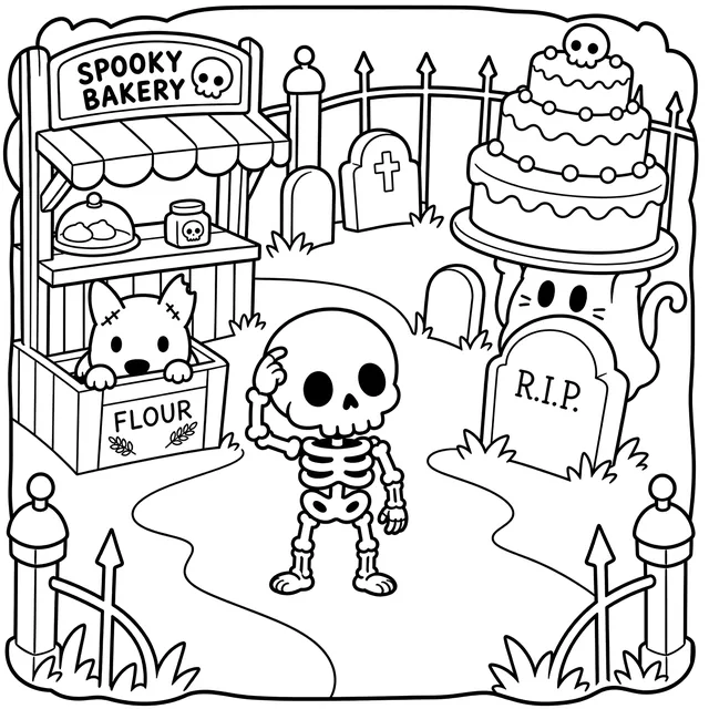Spooky Bakery Halloween Coloring Book: free sample page 2 of 5