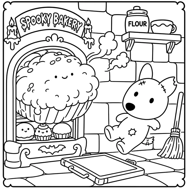 Spooky Bakery Halloween Coloring Book: free sample page 3 of 5